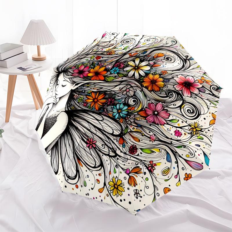 1pc Flower Fairy Automatic Open/close Umbrella, 8-Rib sturdy structure, Portable Travel Umbrella, Parties, Everyday Use, 48