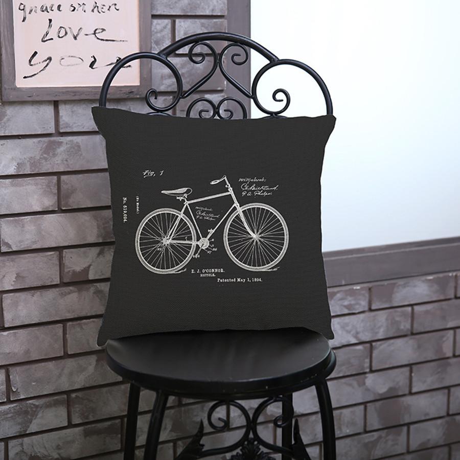 Simplism Style Design Black White Cushion Cover Sketch Bicycle Guitar Vintage Motorbike Print Sofa Decoration Throw Pillow Case