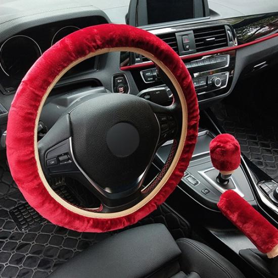 Universal Steering-wheel Plush Leopard Car Steering Wheel Covers Winter Fur Hand Brake Gear Cover Set Car Interior