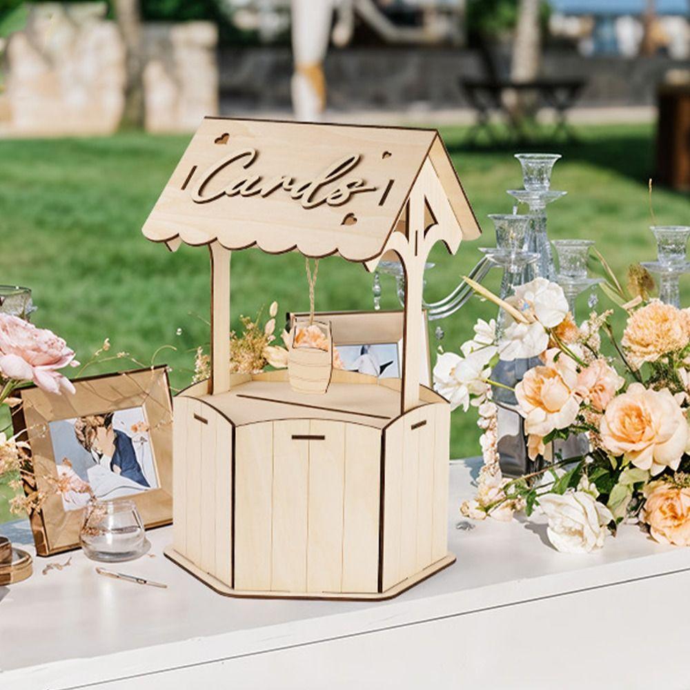 Natural Wishes Wedding Card Box Wood Craft Receiving Box Wooden Gift Card Box  Birthday Baby Shower