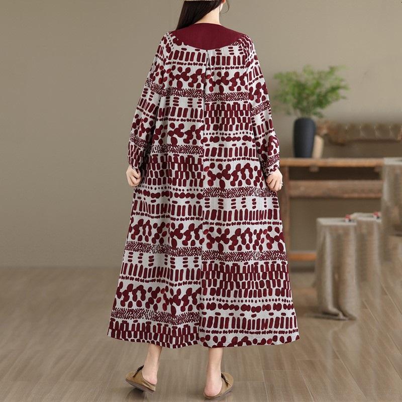 Long Sleeve Plus Size Cotton Vintage New In Dresses for Women Casual Loose Spring Autumn Dress
