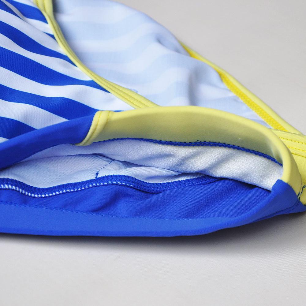 UXH Men's Navy Stripe Patchwork Triangle Swim Briefs with Pocket