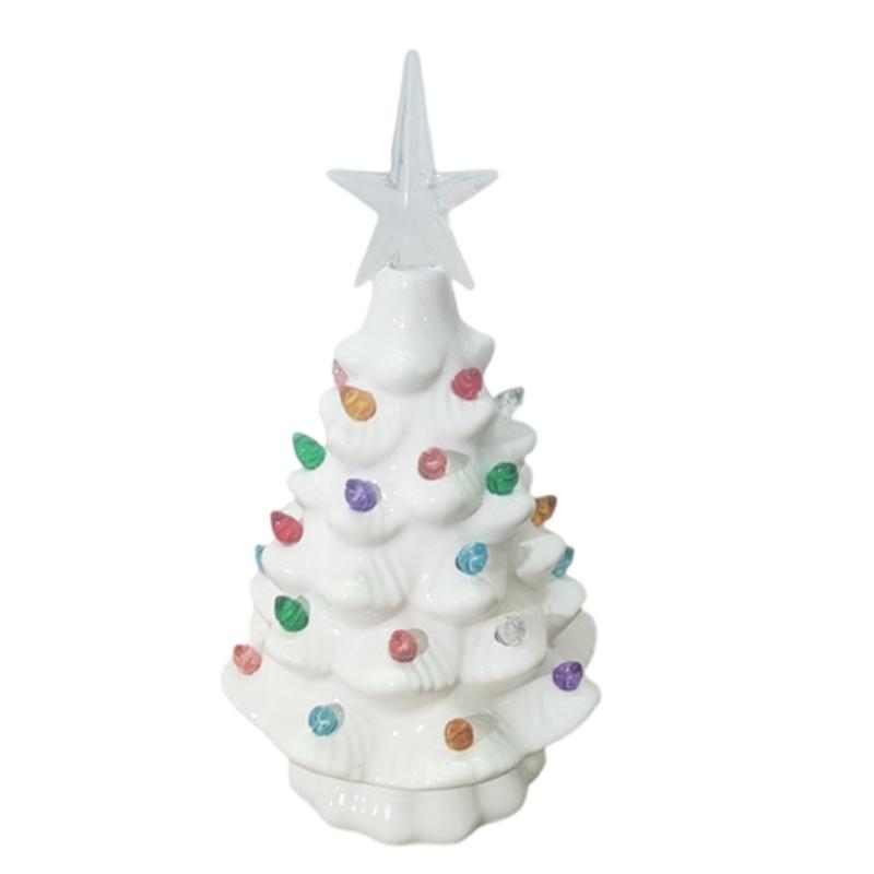 Glowing Hand Painted Battery Operated Ceramic Christmas Tree Desktop Night Light Stylish Home Decoration Accessories