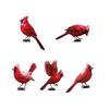 Outdoor Fence Bird Set Iron 5 Piece, Red Bird Figurines for Garden Railings, Flower Rows, Fence Lines and Yard Edges