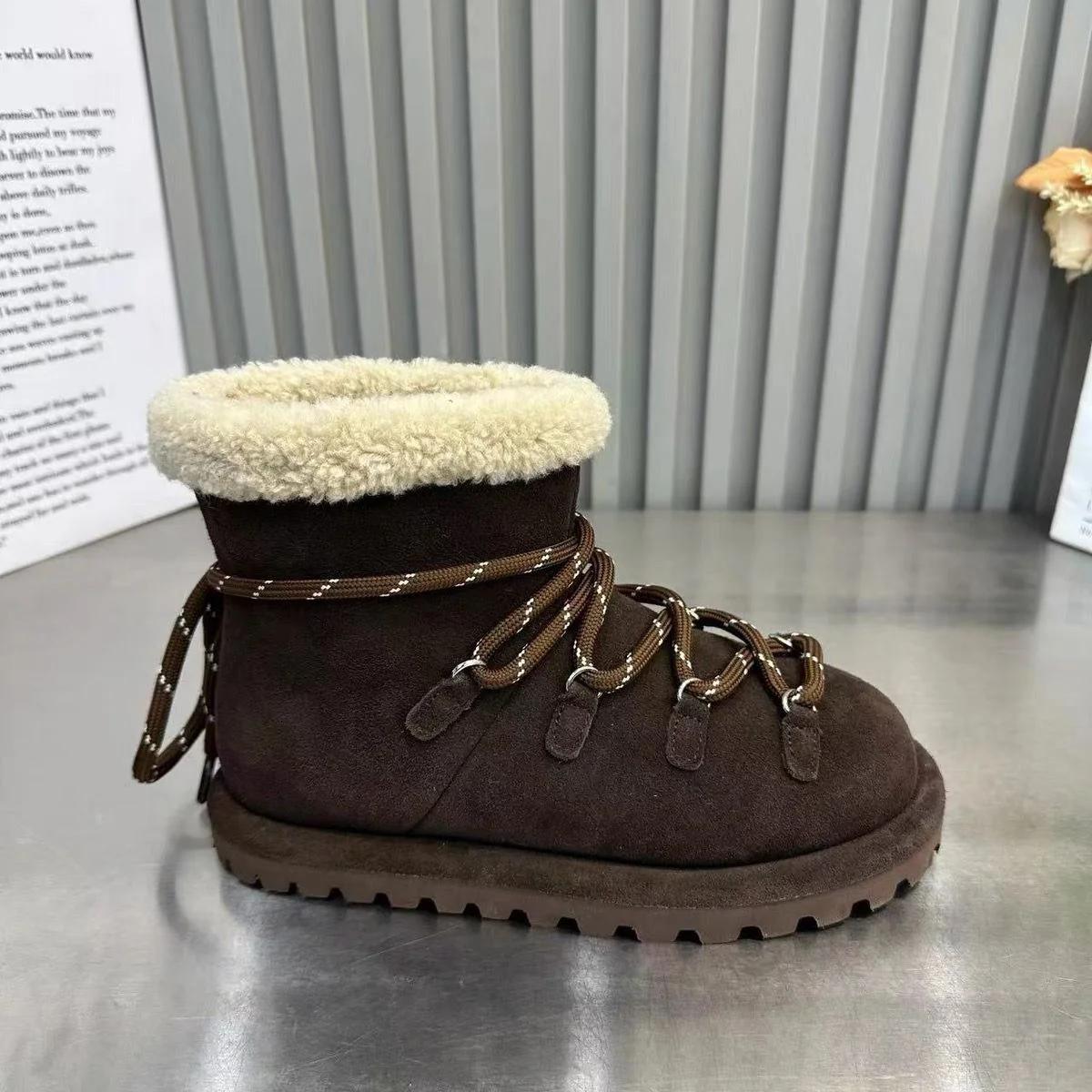 

Зимние ботинки для снега, женские теплые ботинки на меху, замшевые плюшевые балетки, повседневные дизайнерские туфли «Челси» 2024 года, трендовые кроссовки на шнуровке Botas Mujer 35
