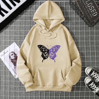 Felpa Casual Morbida da Donna Bianca e Viola Farfalla Personalità Divertente Moda Donna Felpa in Lana Larga Maglietta Sportiva