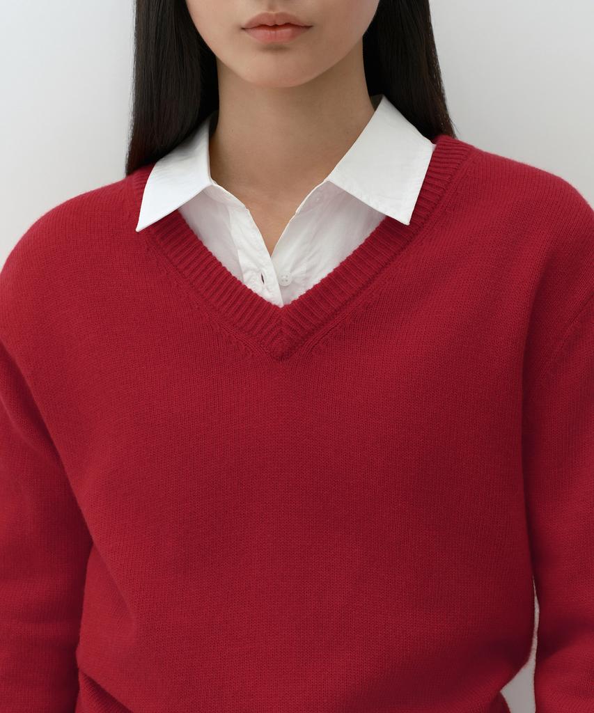 MUSINSA STANDARD WOMAN [Victoria Wool] Women'S V-Neck Knit [Red]