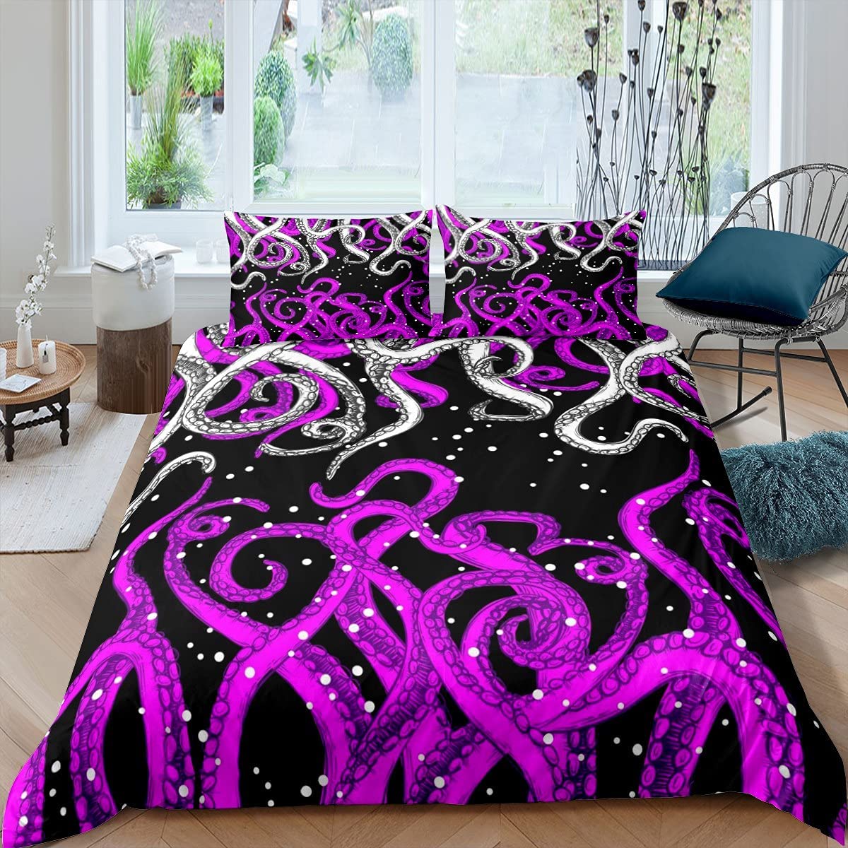 

Octopus Bedspread Cover Kit, Cartoon Octopus Tentacles Polyester Fabric Comforter Cover Single Size Size, Sea Marine Bed Linen Kit For Kid Boys Girl EU single(135x200cm)