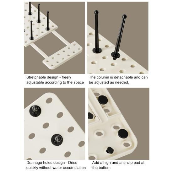 Expandable Dish Drying Rack Plate Bowl Book Holder Mesh Panel with Adjustable Posts Anti-Slip Bottom Dish And Cup Organizer