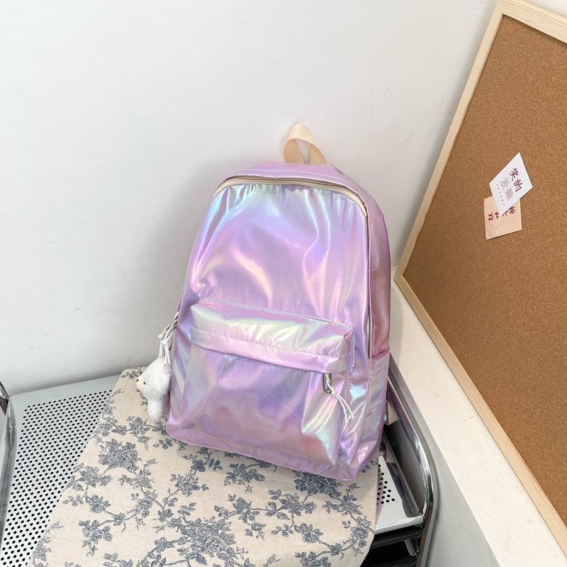 Schoolbag1011 Summer New Korean Version Style Solid Color Casual Outdoor Backpack Personalized Simple Student Backpack Laser Bag