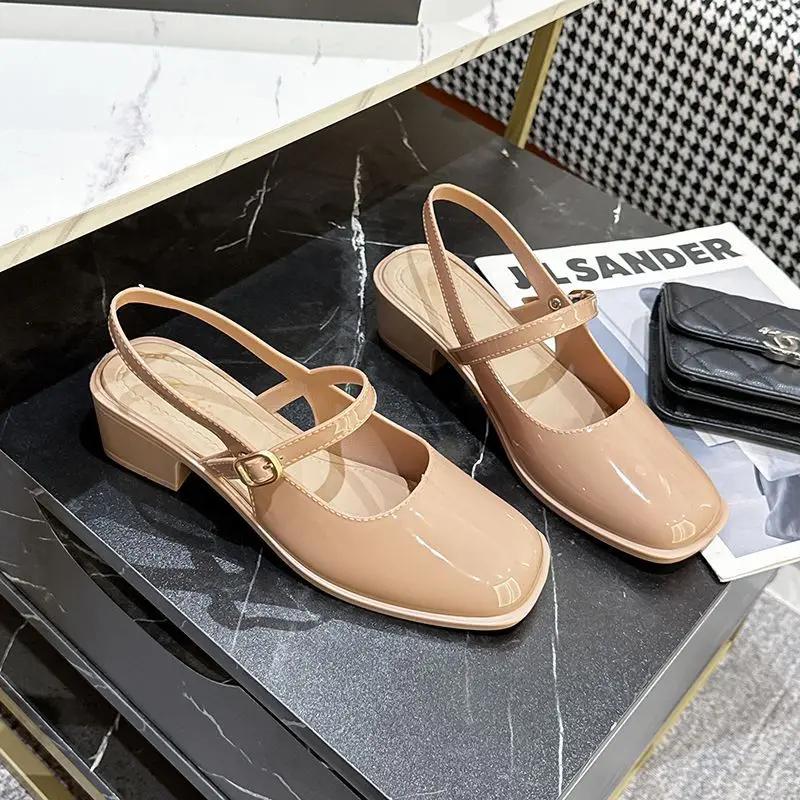 Fashion Vintage Block Heel Closed Sandals for Women High Quality Vip 2025 Trending Pvc Comfort Korea The Best Anti Slip Hot Woman Shoes