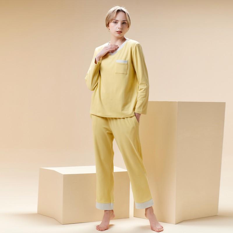 Couple Thermal Pajama Set V-Neck Long Sleeve Pants Warm Home Loungewear Men Women