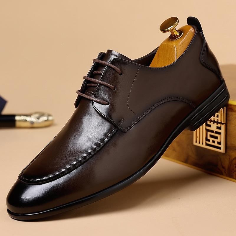 2026 Spring and Autumn New Men's Business Lace-Up Leather Shoes Men's British Pointed Single Shoes Hand Grab Fashion Men's Shoes 1355