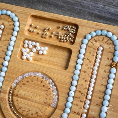 Solid Wood Jewelry Design Tray with Scale for Beaded Necklaces and Bracelets