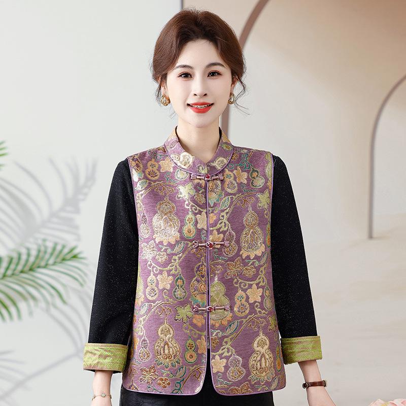 

2026 Spring Chinese Style Jacquard Short Cardigan for Middle-Aged and Elderly Women 3XL (120-135 jin) фіолетовий