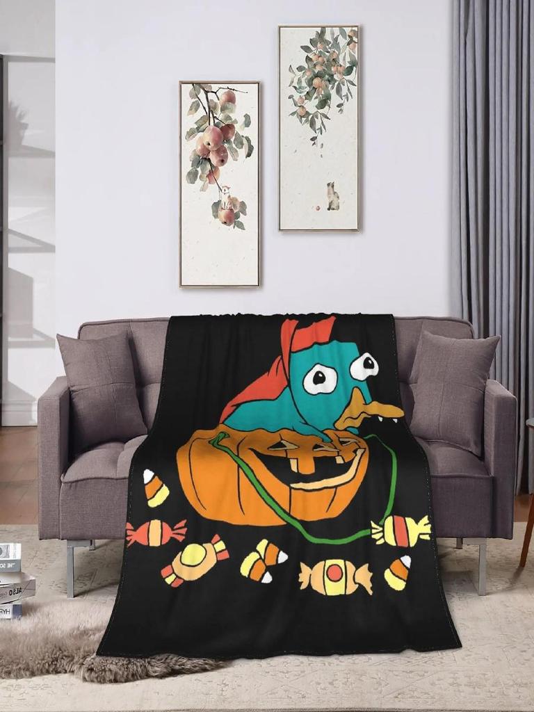 Perry das Schnabeltier Halloween Decke Weiche Winterbettwäsche Überwurf für Studentenzimmer Sofabettbezug Modischer Langlebiger Bettüberwurf