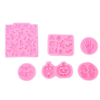 6 Stück Halloween Silikonform Gespenst Skelett Handfläche Fledermaus Langlebig Antihaftbeschichtet Halloween Fondantformen für Zuhause Bäckerei Studio