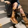 Fashion Black Belt Buckle Platform Knee High Shaft Shoes Woman Comfortable and Elegant Footwear New in Demi-season Long Boots for Women