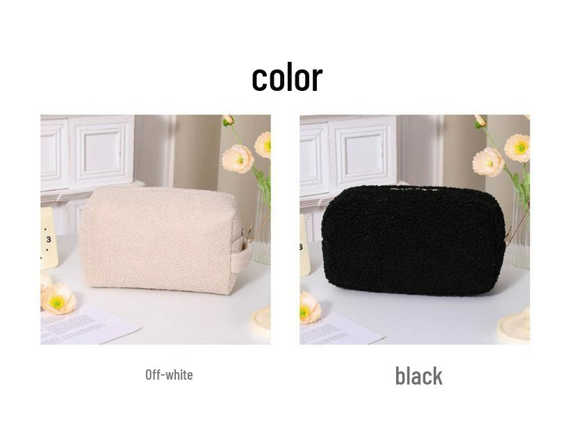Large-Capacity Teddy Fleece Makeup and Skincare Bag for Autumn/Winter