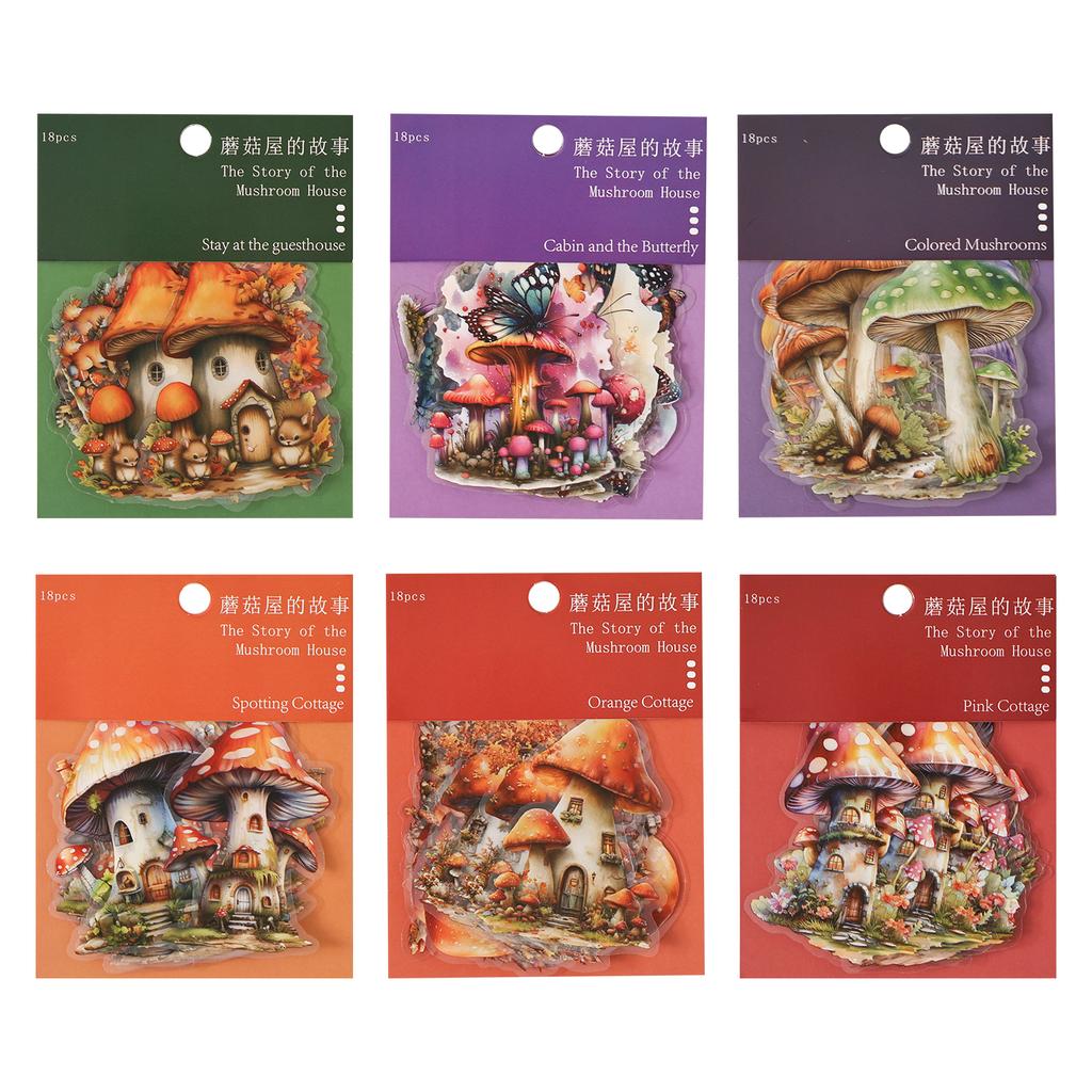 18pcs/pack mushroom house story series Creative aesthetics PET sticker Planner Handbook Scrapbooking DIY stationery sticker