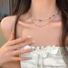 Color Dopamine Beaded Broken Silver Necklace Women'S Summer Niche Design Sense Collarbone Chain Neck Chain Sense Accessories