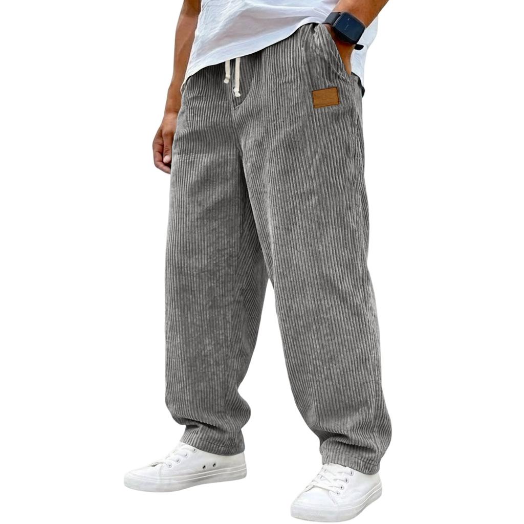 Mens Corduroy Loose Fit Trousers Casual Drawstring Waist Wide Leg Pants Relaxed Fit Corduroy Pants with Pockets for Everyday Wear