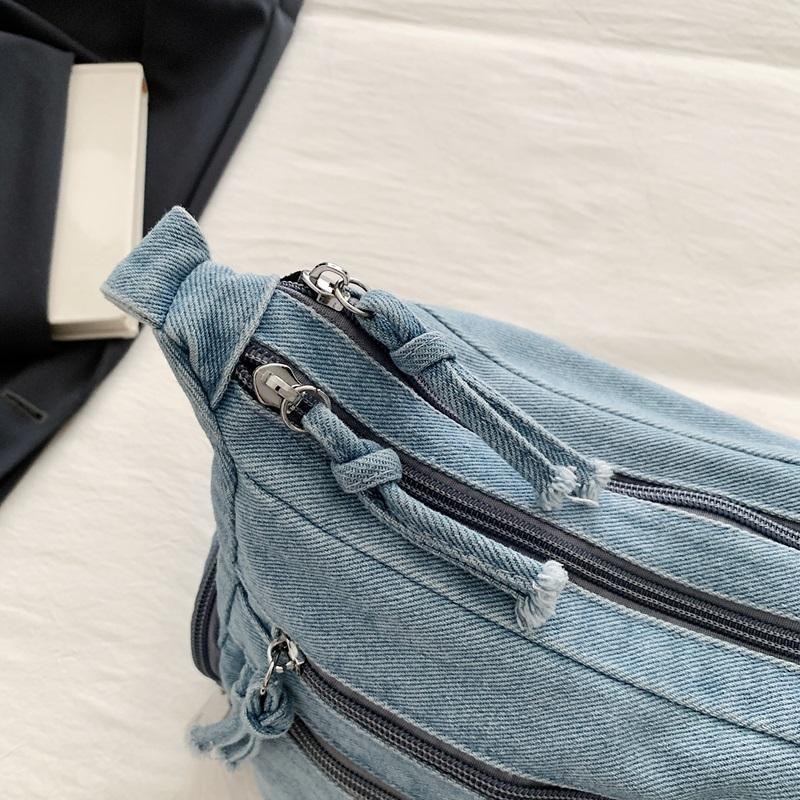 Multi Pocket Denim Crossbody Bag Adjustable Strap Large Capacity Casual Shoulder Purse for Women