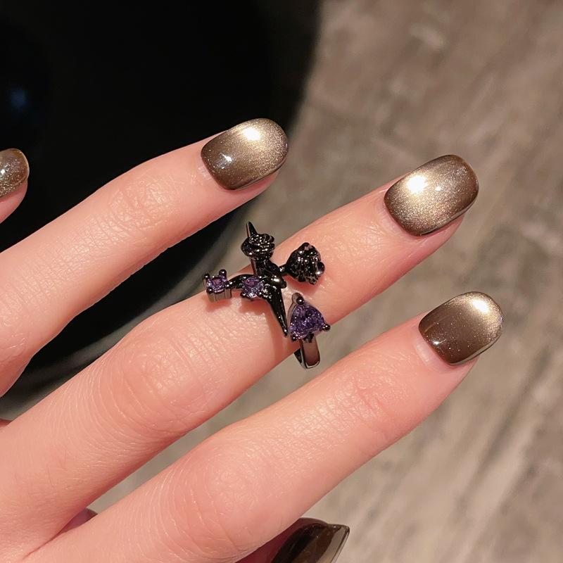 Light Luxury Dark Flower Opening Ring Personality Ring High Fashion Niche High Sense Index Finger Ring