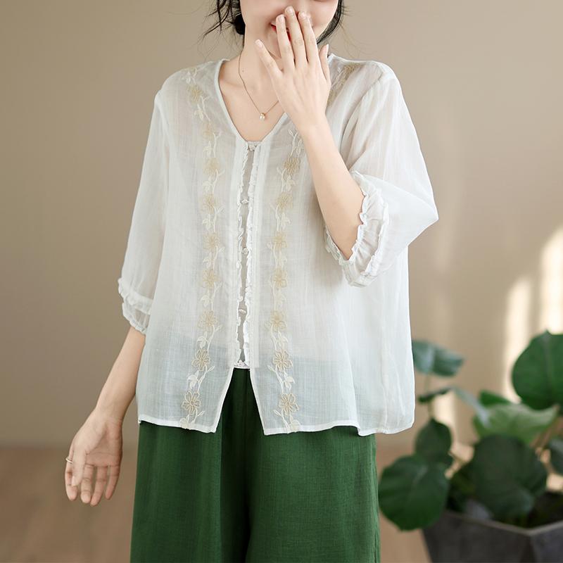 DIMANAF 2026 Summer New Plus Size Women Blouse Shirt Elegant Embroidery Floral Lady Tops T-Shirt Cotton Fashion Clothing