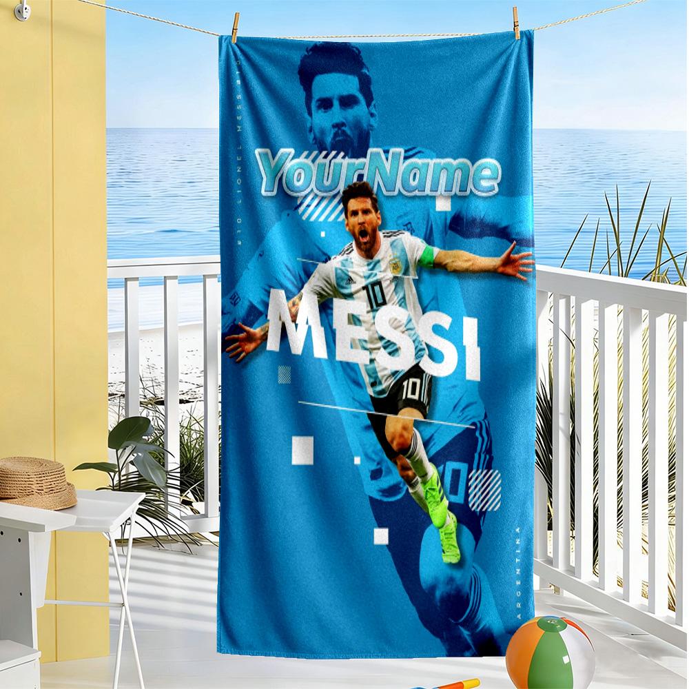 Messi Customize Text Beach Towel Super Soft & Absorbent Perfect for Traveling Yoga Camping and Swimming