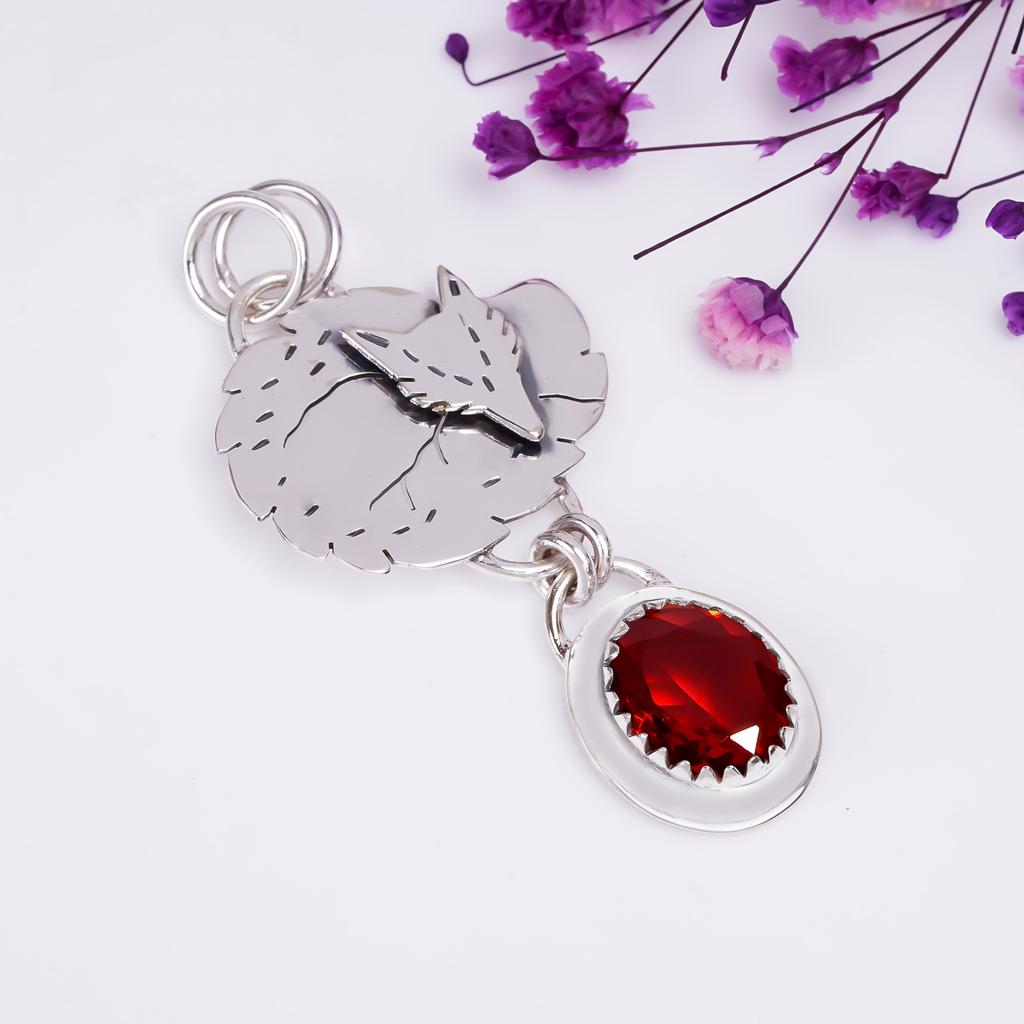 Red Garnet Gemstone 925 Sterling Silver Pendant V8990, Red Pendant, Oval Pendant, Valentin's Day Gift, Gift For Her, Birthday Gift, Handmade Jewelry,