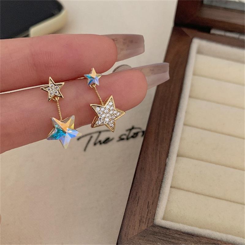 Sweet Luxury Iridescent Zirconia Star Stud Earrings - High-End Niche Design