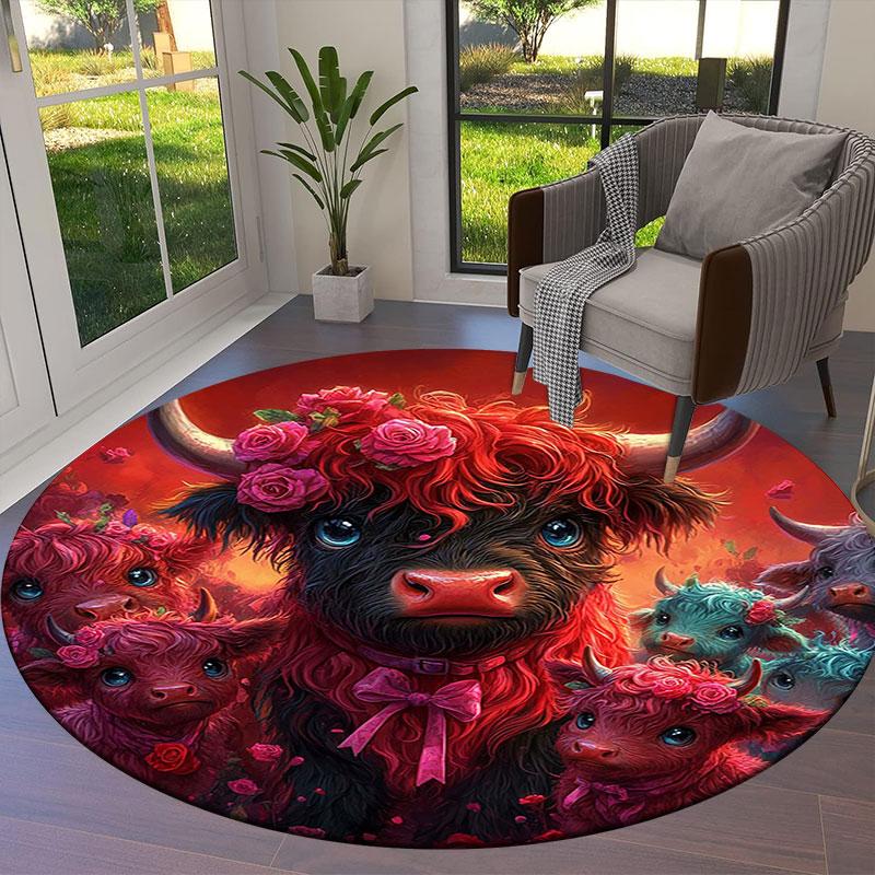 RoseAnimals Round Area Rug,Carpet Rug for Living Room Bedroom Sofa Playroom Decor,Non-slip Floor Mat