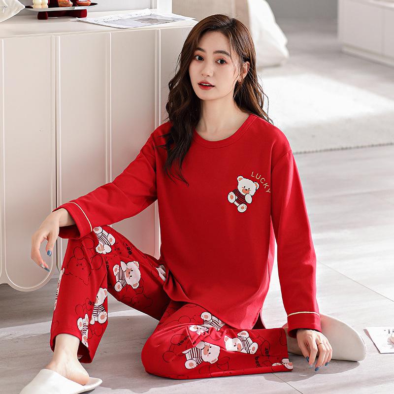 Women's Plus Size Cotton Pajamas - Warm Long Sleeve Lapel Cardigan for Autumn/Winter