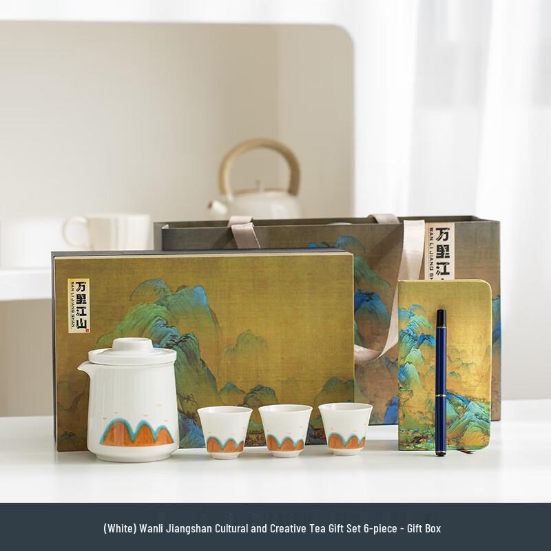 Qianli Jiangshan Ceramic Tea Set - 7-Piece Gift Box