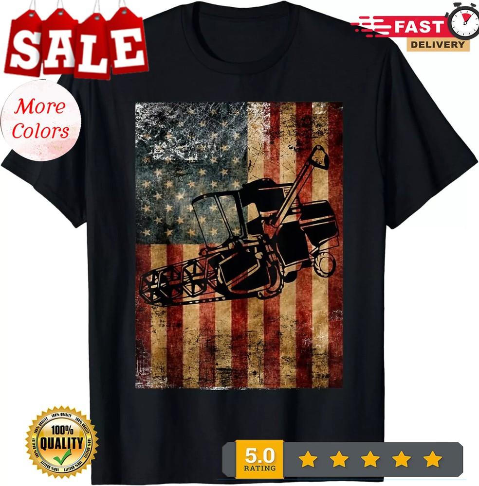 

Farm Tractors Distressed USA Flag Combine Tractor Farming. Gift Unisex T-Shirt M