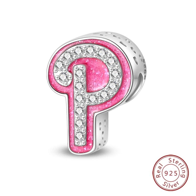 New Copper Teenage Girl Pink 26 Letters Charms Beads For 3Mm Original Bracelets Diy Jewelry Birthday Gifts