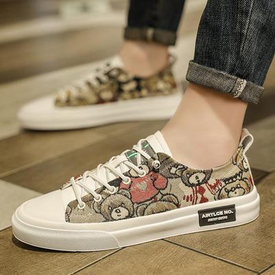 Men's Breathable Cartoon Bear Trendy Low-Top Casual Shoes - Four Seasons Wear-Resistant Flat Sneakers
