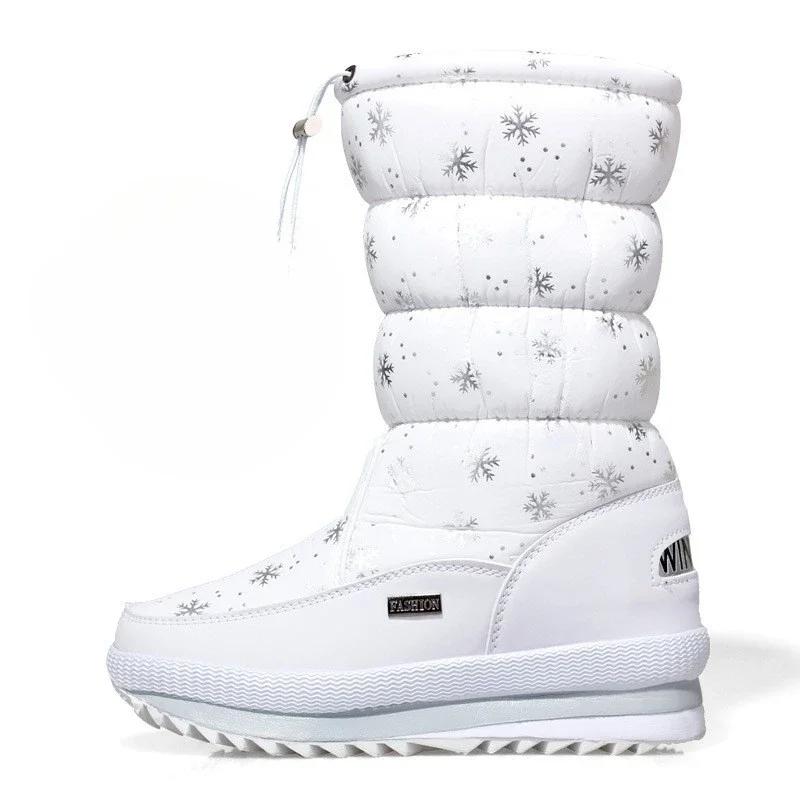 Winter Thick Women's Snow Boots Warm Plush Mid-calf Boots Non Slip Waterproof Platform Snow Boot Casual Female White Shoes