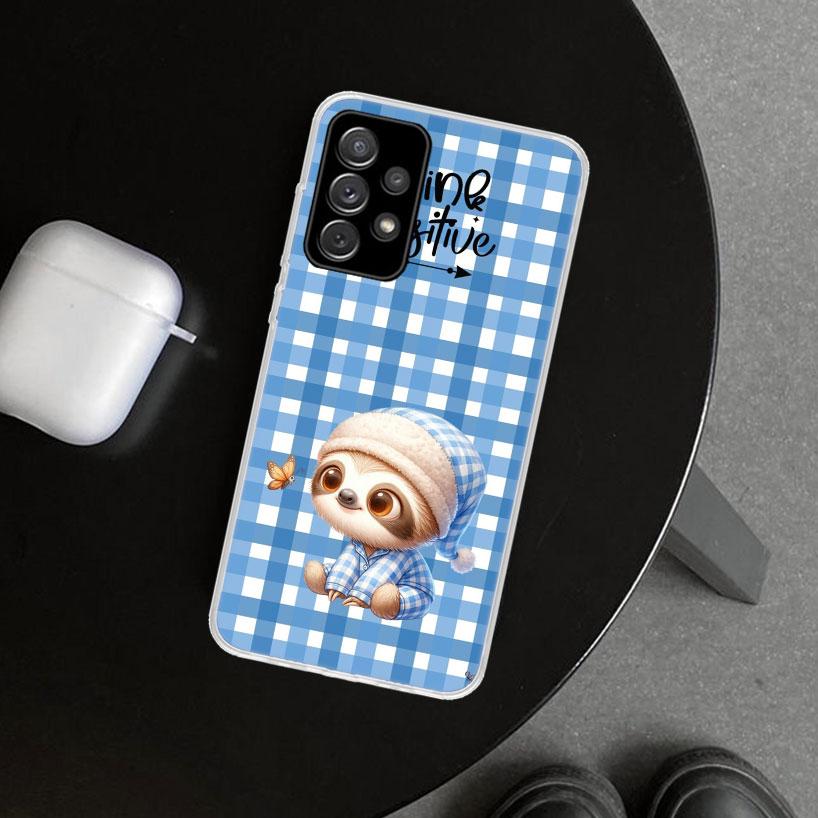 Animal Cute Cartoon Sloth Coffee Phone Case Cover for Samsung Galaxy A12 A22 A32 A52 A72 A02S A51 A50S A31 A20S A10S Note 20 Ult