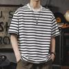 Striped Summer Round Neck American Trendy Short-sleeved T-shirt for Men New Loose Casual Short-sleeved Half-tee-shirt