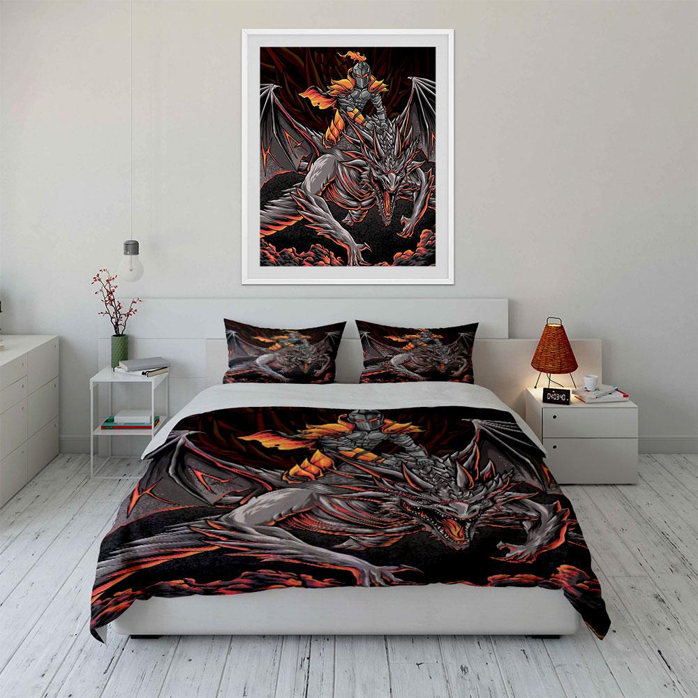 Knight and dragon motif. Bedding sets Duvet cover sets Duvet covers Pillowcases(1 * Duvet Cover 2 * Pillowcases, without duvet insert)