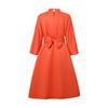 Oversized Women Stand Neck 3/4 Sleeve Bow Knot Belt Party Swing Dresses Nonelastic