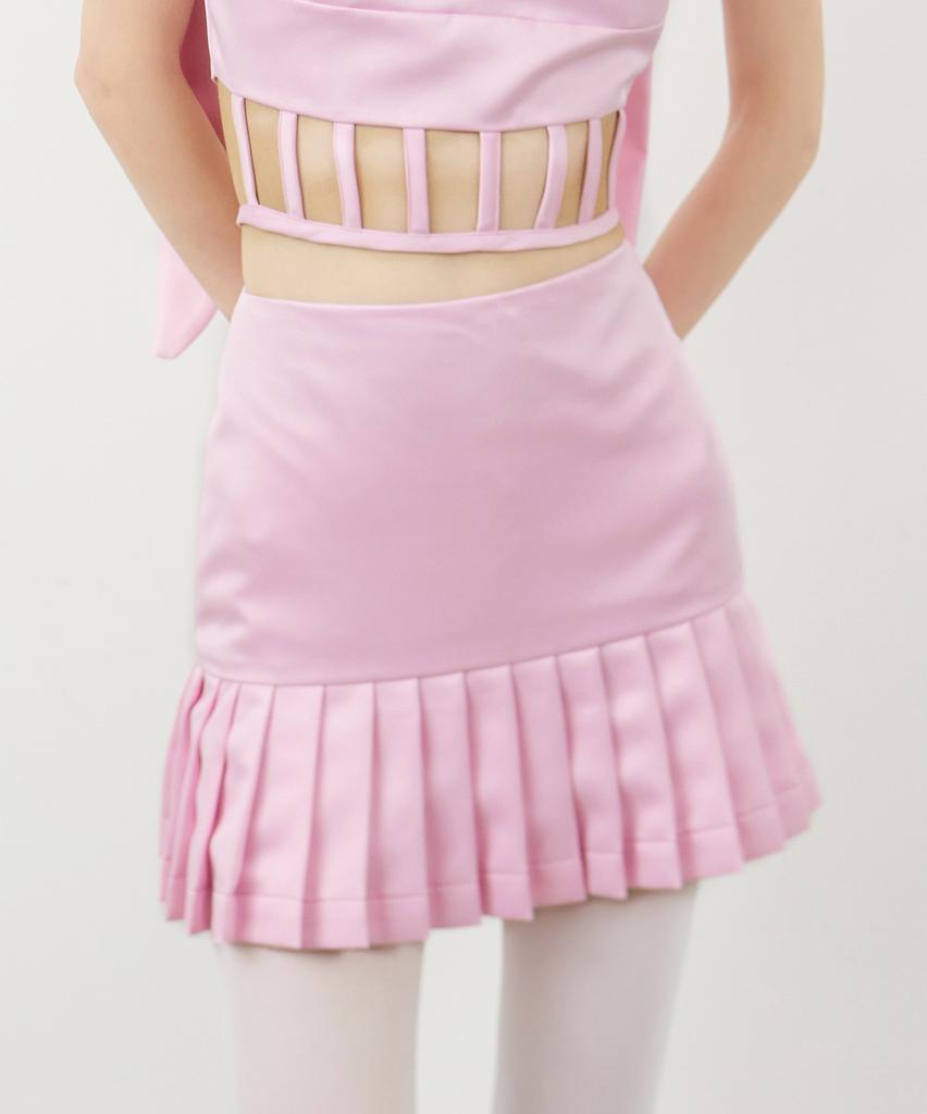 Leobyui Box Pleated Satin Skirt Pink