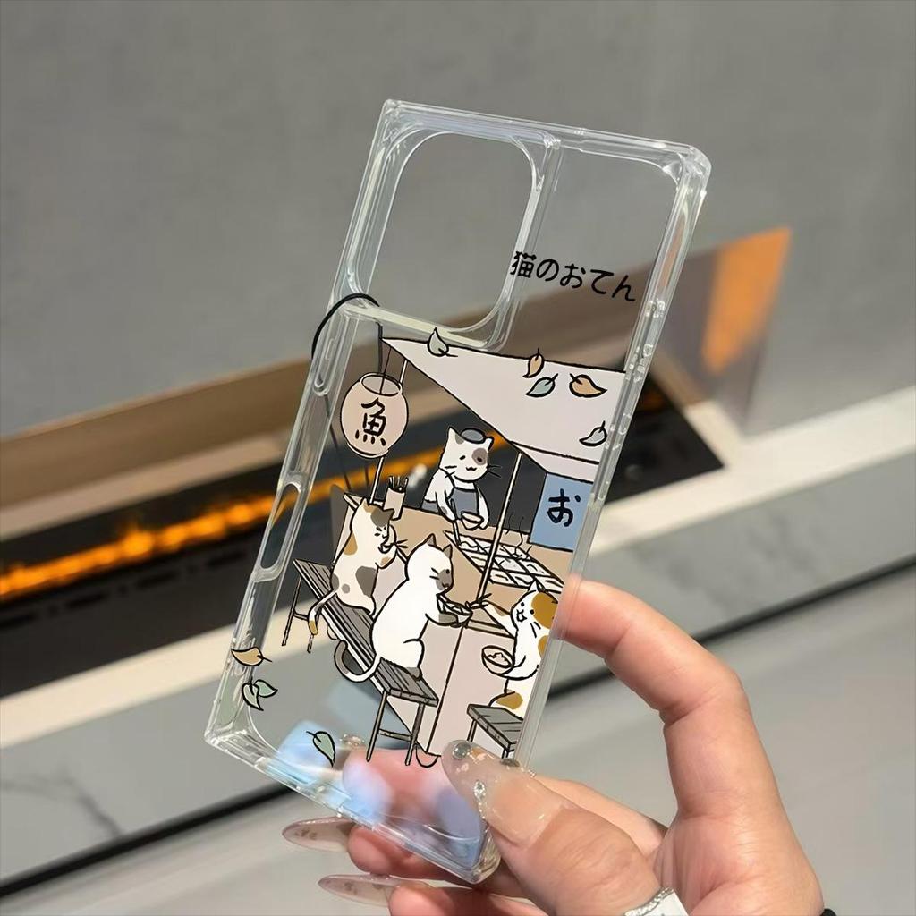 Square Back Tube Protection Clear Case For iPhone 11 14 Pro Max 16 ProMax 15 Plus 12 13 Anti-Oxygen,Cooking Cat Pattern Casing