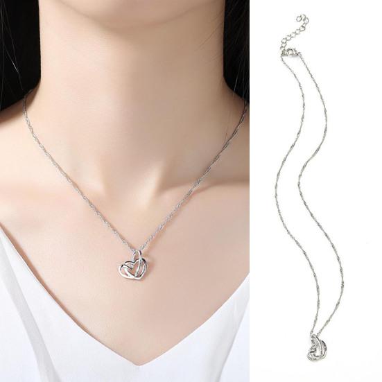 

Женское ожерелье, регулируемая удлинительная цепочка, изысканное яркое блестящее полое ожерелье с двойным сердцем, ювелирные аксессуары серебряный