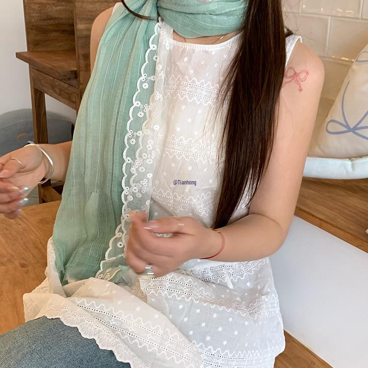 Jasmine Green Grapes Mori Style Cotton Linen Silk Scarf for Women - Spring/Summer 2025 Neck Accessory