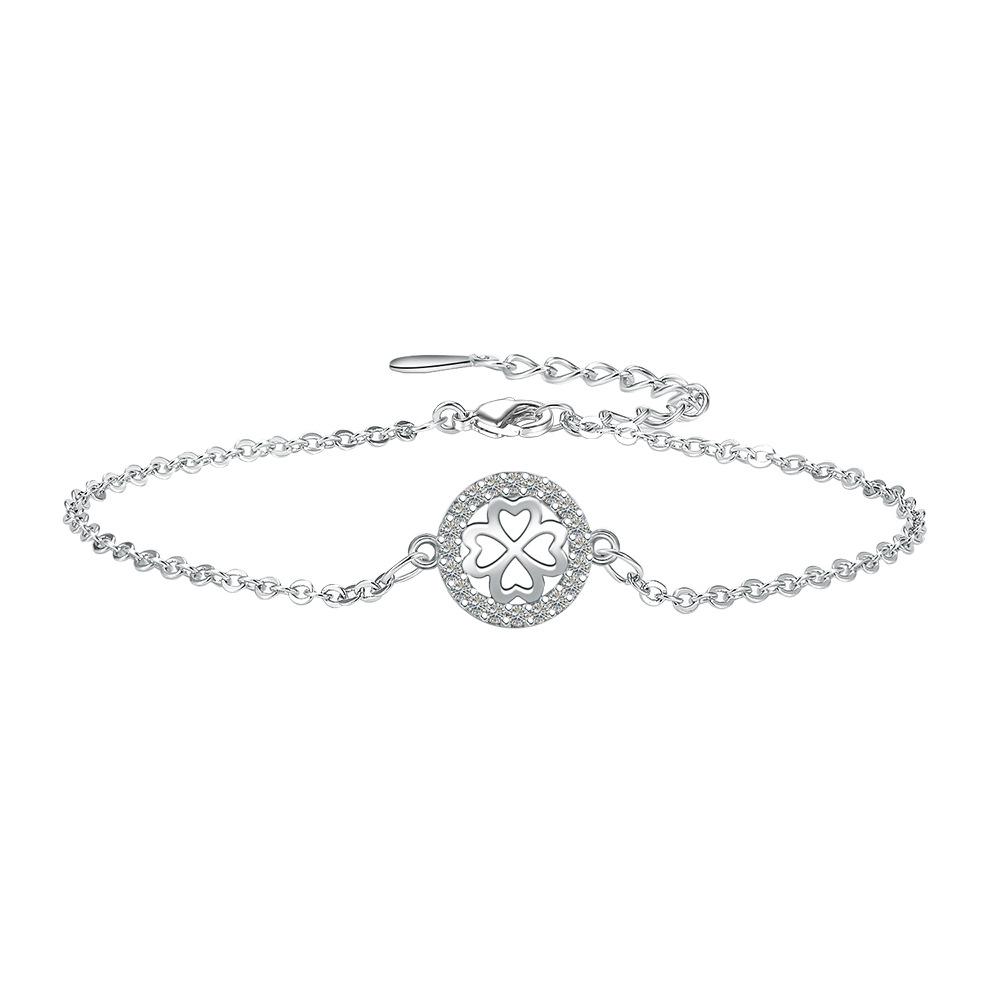Pink Diamond Leaf Temperament Lucky Four-leaf Bracelet, Girls, Hand Jewelry