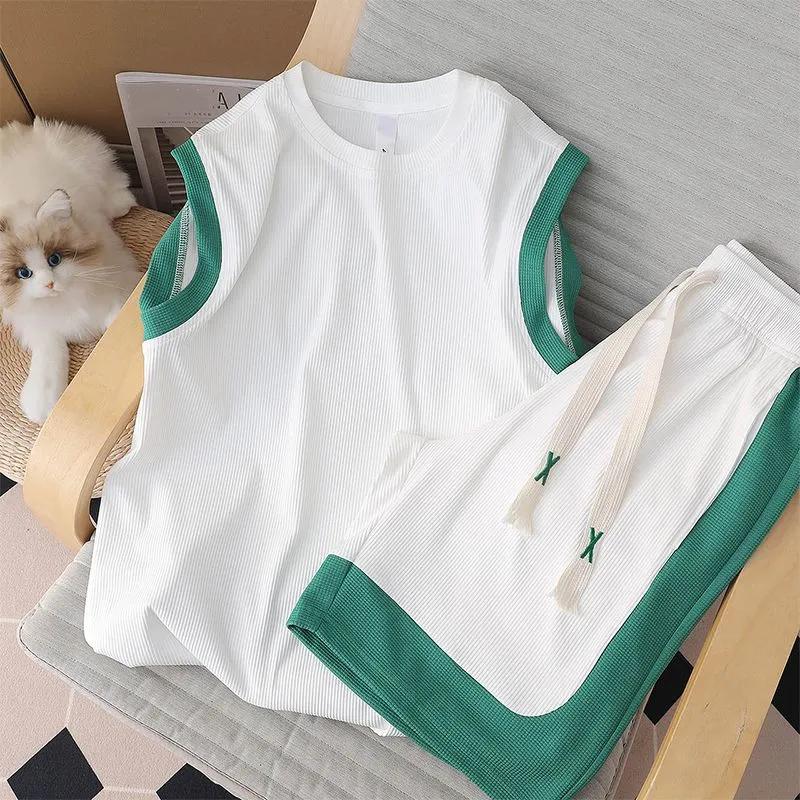 

Men s Summer Lightweight Sports Set Sleeveless T-Shirt + Cropped Shorts Loose-Fit Casual Fitness Two-Piece Set S білий