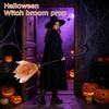 Witch Broomstick Prop with Mesh Netting and Curved Handle for Costume Party